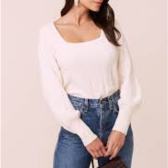 ASTR Powder Blue Square Neck Pointelle Knit Long Sleeve Top/Sweater Top Fall - Picture 6 of 6